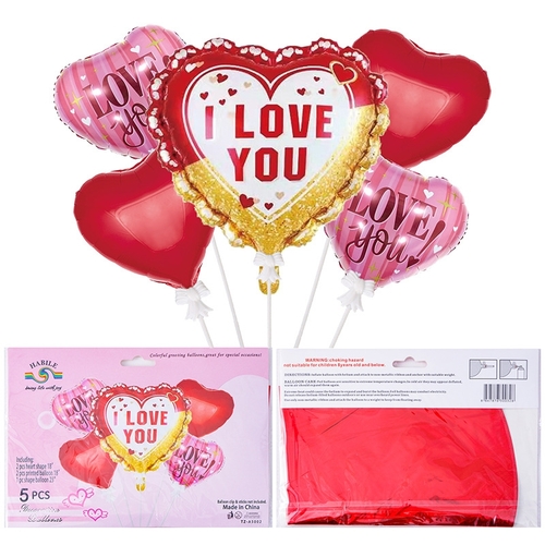 5-PIECE DECORATION FOIL BALLOONS TZ-A5002 - Including:2pcs heart shape 18