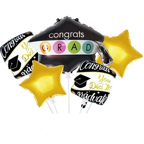 5-PIECE GRADUATION FOIL BALLOON SET TZ-BY5003 - Including:2pcs star shape 18