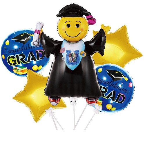 5-PIECE GRADUATION FOIL BALLOON SET / TZ-BY5001 - Including:2pcs star shape 18