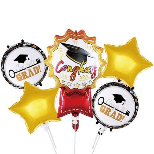 5-PIECE GRADUATION FOIL BALLOON SET / TZ-A5006 - Including:2pcs star shape 18