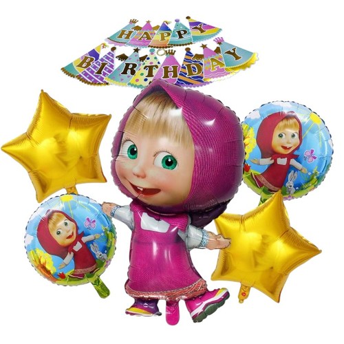 MASHA DECORATION BANNER AND FOIL BALLOON SET TZ-K6046 - Including:2pcs star shape 18