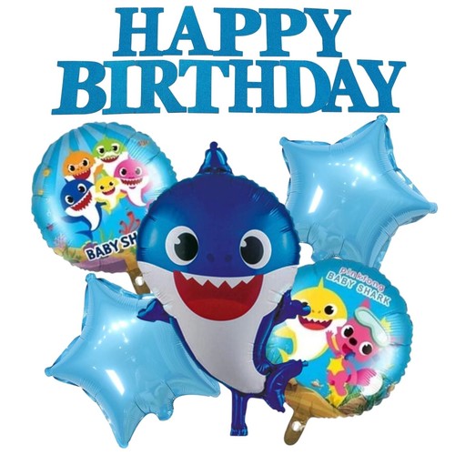 HAPPY BIRTHDAY DECORATION BANNER AND BABY SHARK FOIL BALLOON SET TZ-K6035 - Including:2pcs star shape 18