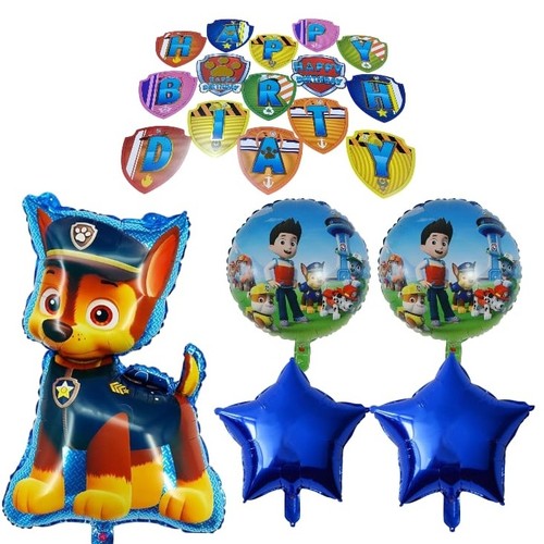PAW PATROL DECORATION BANNER AND FOIL BALLOON SET TZ-K6034 - Including:2pcs star shape 18inch&nbsp; 2pcs printed balloon 18inch&nbsp; 1pc shape balloon 32.3inch 1 set decorative banner&nbsp;*balloon clip and sticks not included