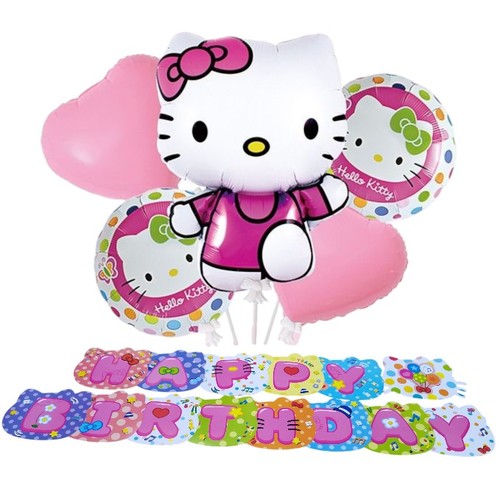 HELLO KITTY DECORATION BANNER AND FOIL BALLOON SET TZ-K6003 - Including:2pcs heart shape 18inch 2pcs printed balloon 18inch&nbsp; 1pc shape balloon 28inch 1set decorative banner*balloon clip and sticks not included