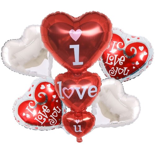 5-PIECE DECORATION FOIL BALLOONS TZ-A5005 - Including:2pcs heart shape 18inch&nbsp; 2pcs printed balloon 18inch&nbsp; 1pc shape balloon 38inch*balloon clip and sticks not included
