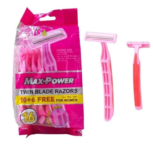 1 PACK MAX-POWER DISPOSABLE TWIN BLADE RAZOR FOR WOMEN 10+6 FREE BO383