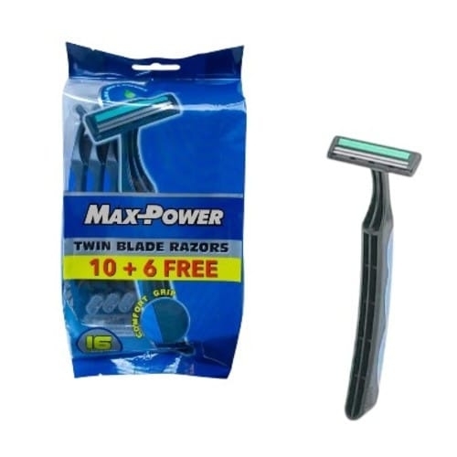 1 PACK MAX-POWER DISPOSABLE TWIN BLADE RAZOR FOR MEN 10+6 FREE BO384