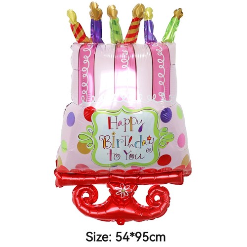 BIRTHDAY CAKE BALLOON EM031 - Features : Multi-colored cake design perfect for birthday party decoration.&nbsp; Material : Mylar aluminum foil Inflation : can be filled with air or helium