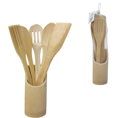 5-PIECE WOODEN KITCHEN UTENSIL SET WITH A HOLDER BO885 - Material : 100% natural, eco-friendly bamboo.