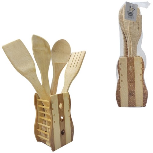 4-PIECE WOODEN KITCHEN UTENSIL SET WITH A HOLDER BO886 - Material : 100% natural, eco-friendly bamboo.