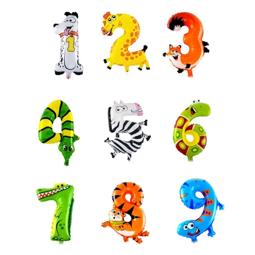 ANIMATED ANIMAL NUMBERS BALLOON EM048 - Children's birthdays or jungle-themed party.