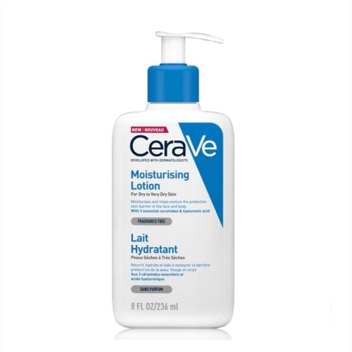 236ML Cerave Moisturising Lotion for dry to very dry skin - Brand : CeraVe Usage : suitable for daily moisturizing of the face and body.