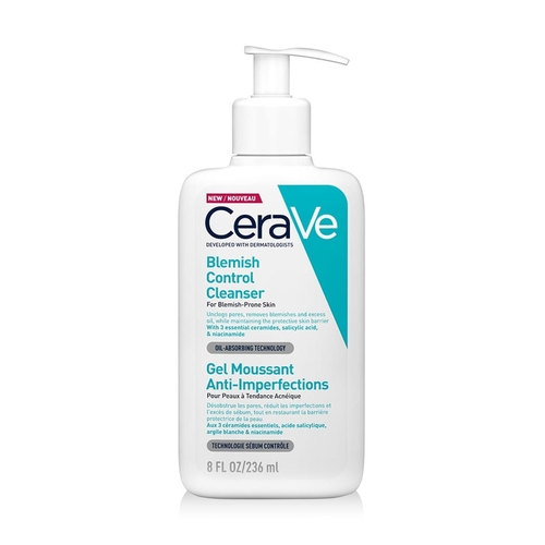 236ML CeraVe Blemish Control Cleanser - CeraVe Blemish Control Cleanser, a foaming gel cleanser for Blemish-prone skin. Ingredients: contains 3 essential ceramides, Salicylic acid, and niacinamide to unclog pores and reduce blemishes.&nbsp; Usage: gentle daily cleanser suitable for acne-prone skin.