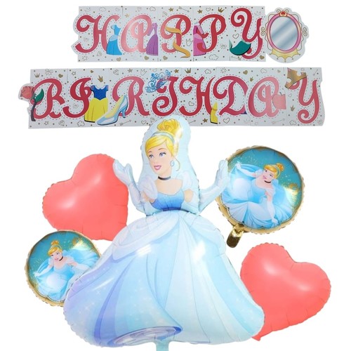 CINDERELLA DECORATION BANNER AND FOIL BALLOON SET TZ-K6040 - Including:2pcs heart shape 18inch&nbsp; 2pcs printed balloon 18inch&nbsp; 1pc shape balloon 36inch 1set decorative banner&nbsp;*balloon clip and sticks not included