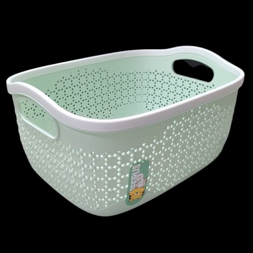 GREEN PLASTIC STORAGE BASKET 32x25x26.5cm BO898 - GREEN PLASTIC STORAGE BASKET WITH TWO HANDLES 32x25x 26.5cm