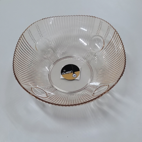 QUREN CLEAR PLASTIC RIBBED BOWL 27x27x9cm BO947