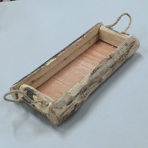 RUSTIC WOODEN TRAY 32X14.X5.5CM BO961 - Features : attached rope-covered handles for carrying. Use : Ideal a s a table centerpiece, serving tray, or base for floral arrangements.