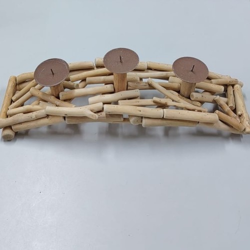 TRIPLE RUSTIC DRIFTWOOD CANDLE HOLDER 47x12x11cm BO962 - Material : natural driftwood and metal. Usage: suitable for wedding decoration, table centerpieces, general home decor.
