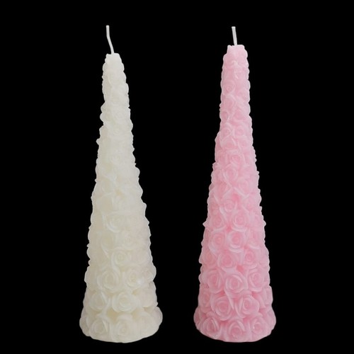SCENTED CONE-SHAPED CANDLE 20CM BO984 - Design: conical shape with a textured, rose-patterned exterior.