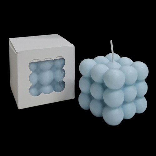 BLUE SCENTED BUBBLE CUBE CANDLE 6CM BO989 - Handmade from soy wax