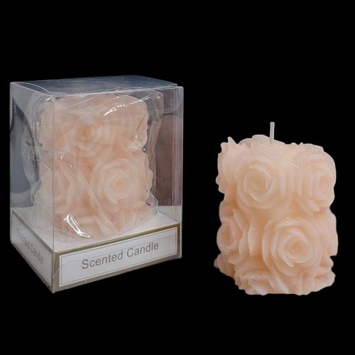 DECORATIVE SCENTED ROSE-SHAPED PILLAR CANDLE BO994 - Color: pastel peach