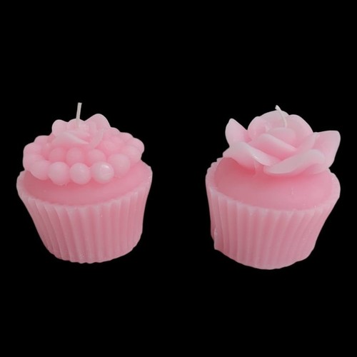 DECORATIVE CUPCAKE-SHAPED CANDLE BO997 - Pink floral design