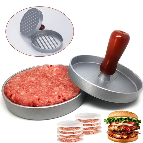 The burger compressor is made of aluminum with a wooden handle BH1667