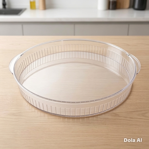 Clear plastic serving dish with built-in handles / BO1604