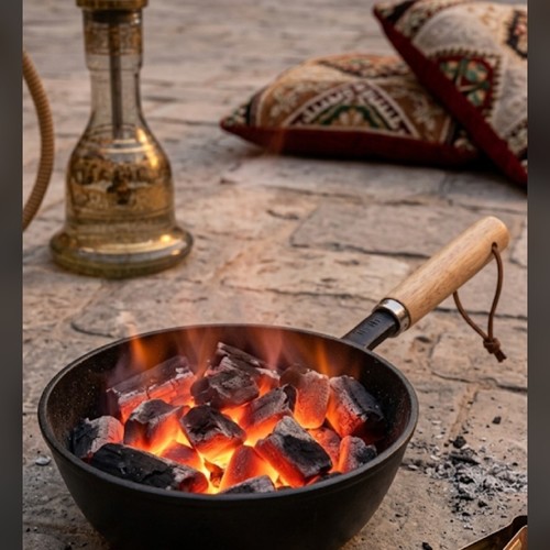 Coal ignition pan with wooden handle BH250
