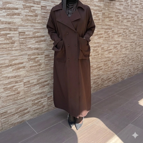 Brown Blazer Abaya Classic Featuring large collar and front pockets. BO1714