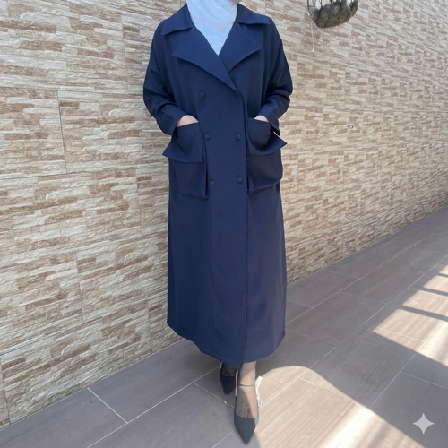 Blue Blazer Abaya Large Front Pockets BO1714