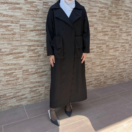 Black Blazer Abaya and Large Front Pockets BO1715