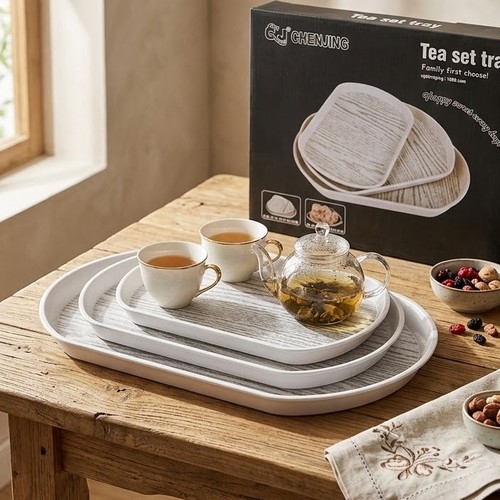 3 BO755 White Wooden Design Serving Trays