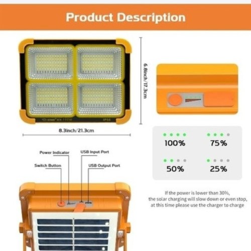 كشاف إضاءة LED قابل لإعادة الشحن من KEYANG مع شحن بالطاقة الشمسية وUSB BO1294