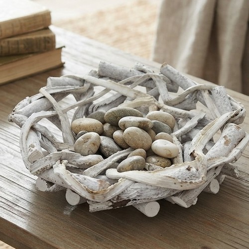 وعاء زخرفي من الخشب الطبيعي المبيض، مقاس 23x8 سم BO1039
