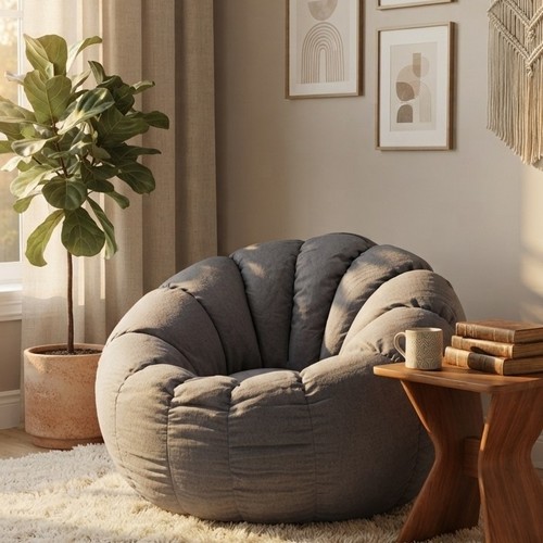 أريكة من كيس الفاصوليا اليقطين 70x70x50سم - رمادي فاتح F312/U324