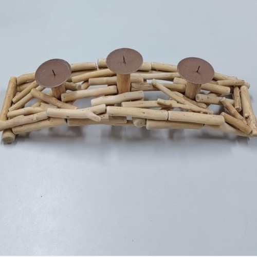 حامل شموع من خشب ريفي ثلاثي بقطر 47x12x11 سم BO962