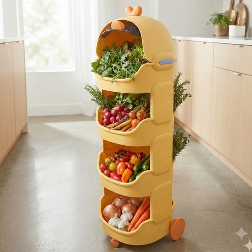 4 Layer Yellow Plastic Storage Cart with Fun Design Suitable for Kitchen or Children's Rooms.NY-SH19