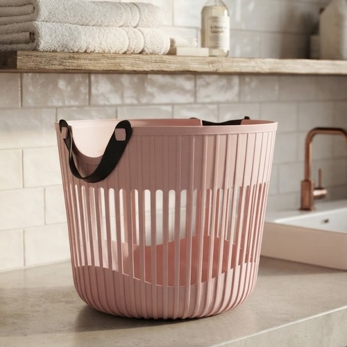 NY-SH223 Leather Handle Pink Laundry Basket