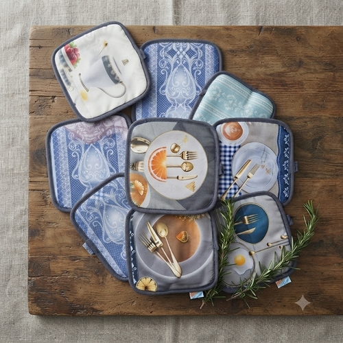 2 square kitchen trivets and placemats designed to protect surfaces and hold hot pots and pans. NY-R