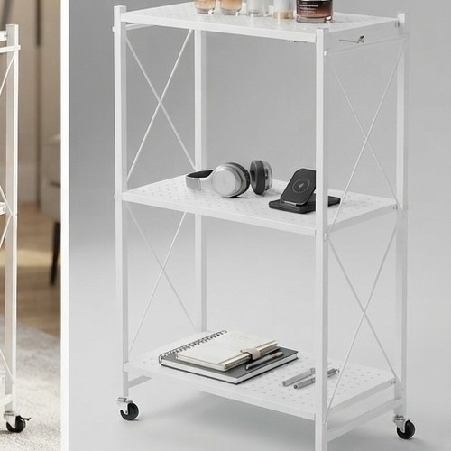 White Folding Metal Storage Shelf Equipped with NY-ZK358 Wheels
