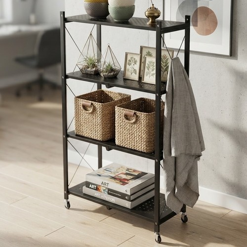 Folding Black Metal Storage Shelf with NY-ZK360 Wheels
