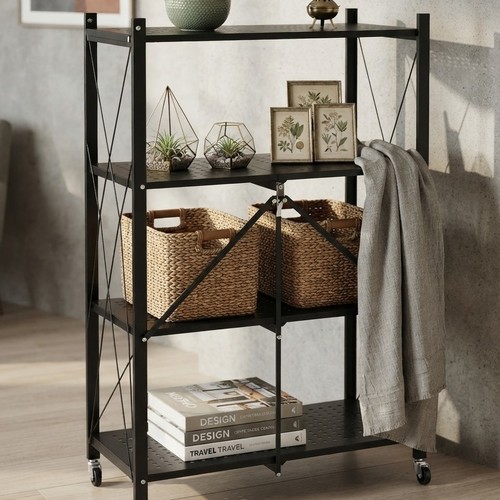 Folding Black Metal Storage Shelf with NY-ZK360 Wheels