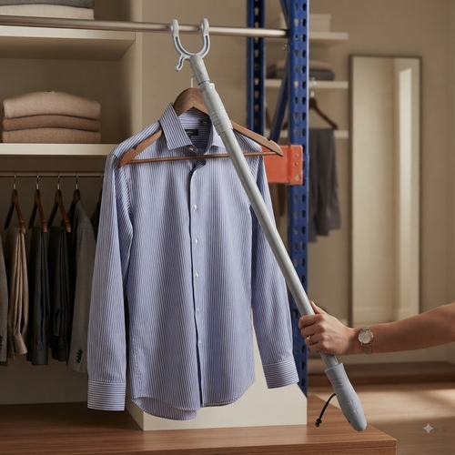 Telescopic clothes hanging and lowering pole NY-BA373