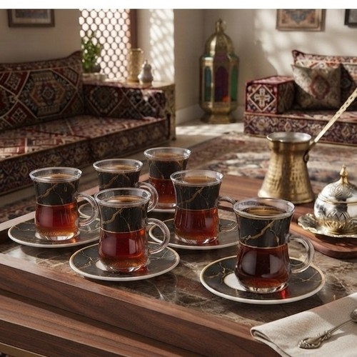 12 Piece Tea Cup Set with Distinctive Embroidered Plates NY-MR489
