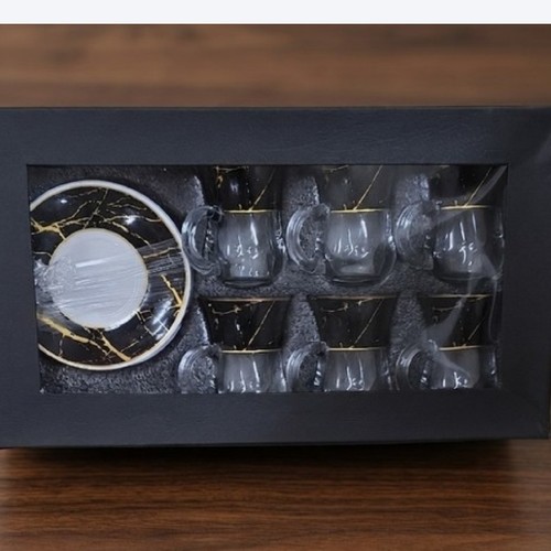 12 قطعة طقم كاسات شاي مع صحون مطرزة بنقوش مميزة NY-MR489