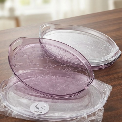 3Oval Acrylic (Plixie) Presenting Trays Decorated with NY-SH516 Rose Engravings