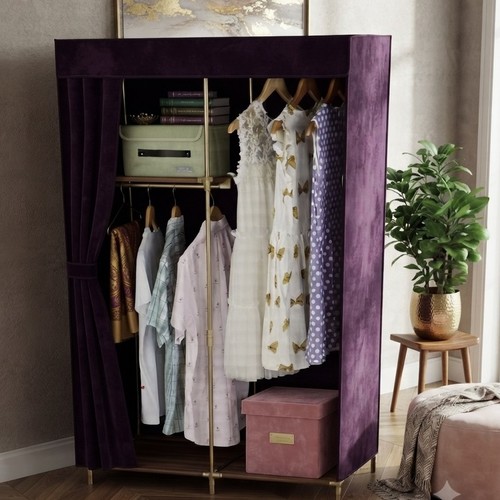 Dark Violet Portable Cloth Closet With Metal Frame and Interior Organizing Shelves.NY-SU585