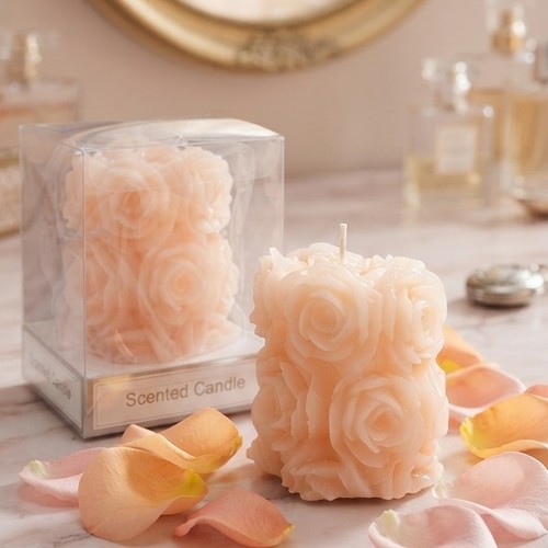 شمعة عمودية على شكل وردة معطرة مزخرفة 8 سم BO994