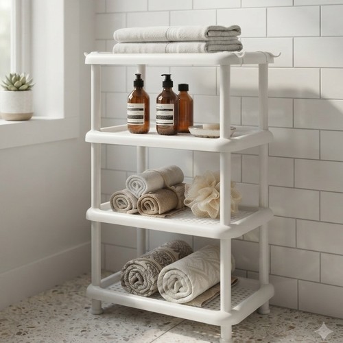 رف أحذية بلاستيكي من 4 طبقات باللون البيج ارتفاع 80cm طول 53cm عرض 29 /BH13103